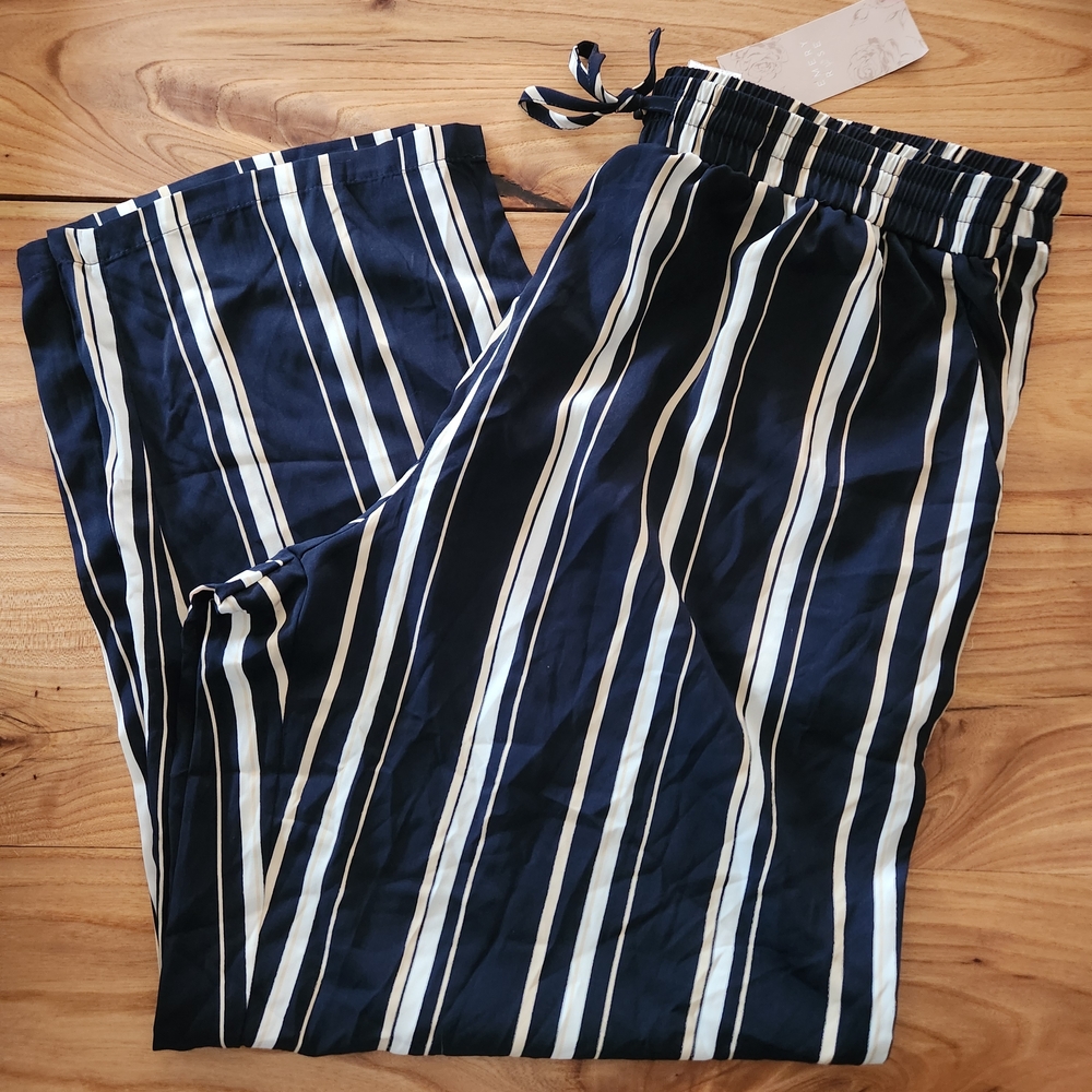NWT Emery Rose Navy Tan White Striped Wide Leg Pants - 2X